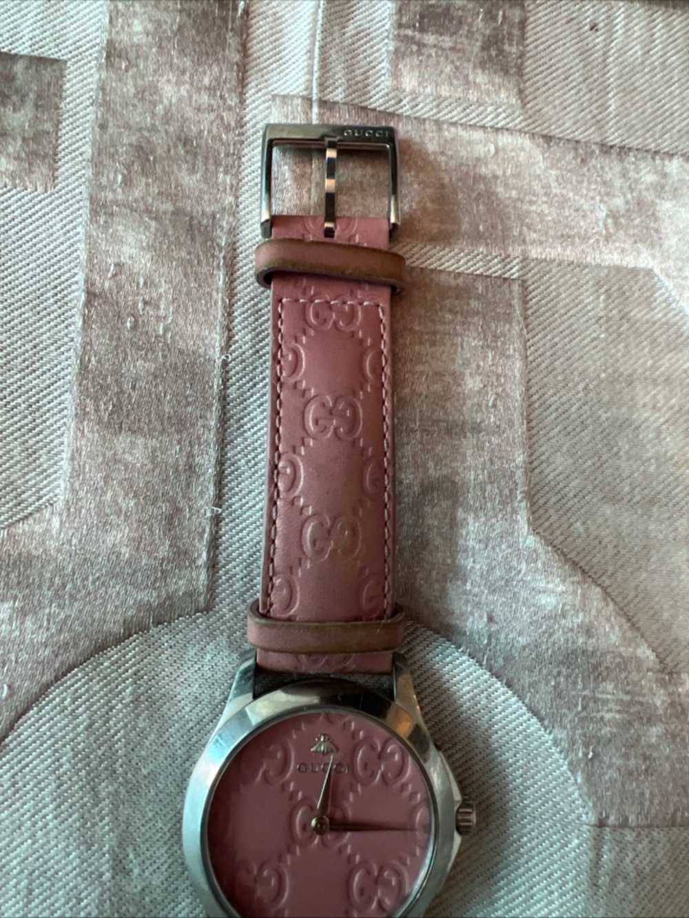 Women Pink Gucci Watch Leather Stainless Steel Swiss Made - Picture 2 of 8